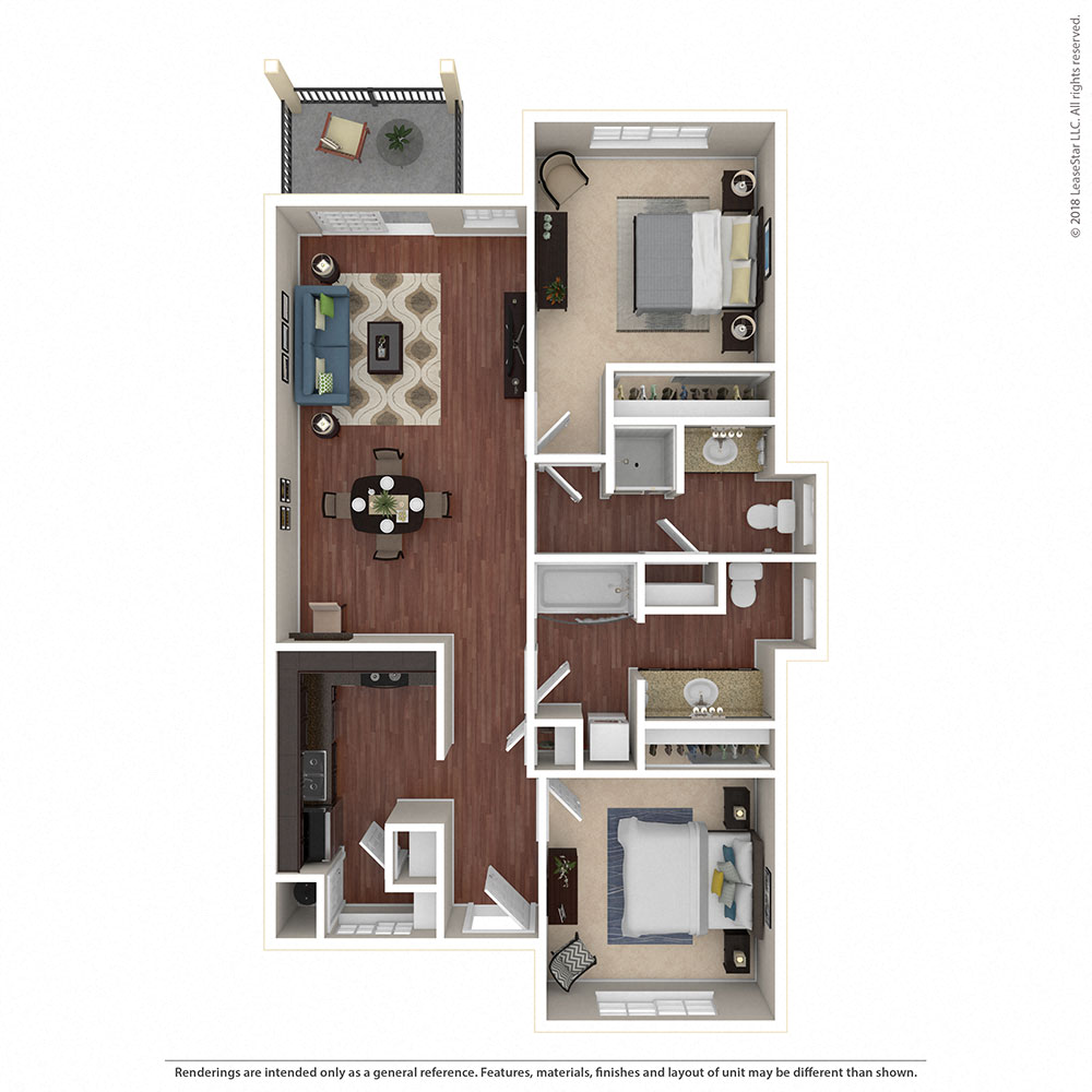 Floor plan for 2 beds, 2 baths, 1011 sqft