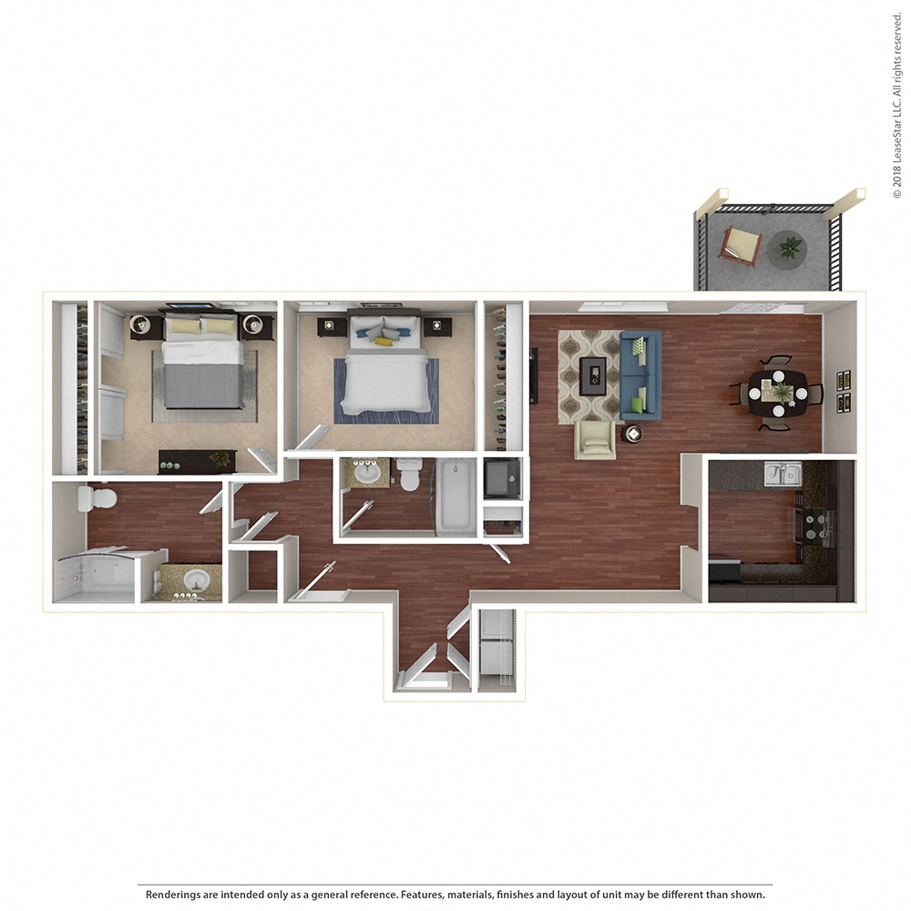 Floor plan for 2 beds, 2 baths, 1079 sqft
