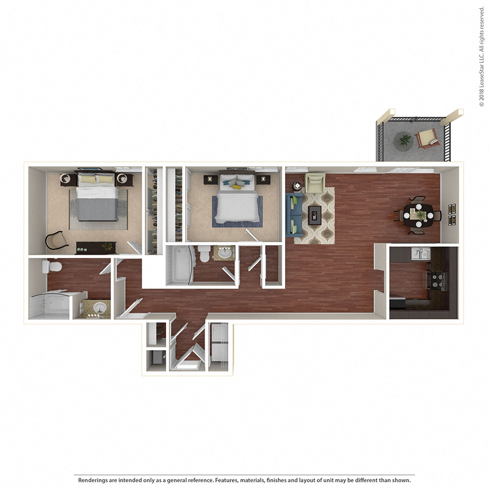Floor plan for 2 beds, 2 baths, 1215 sqft