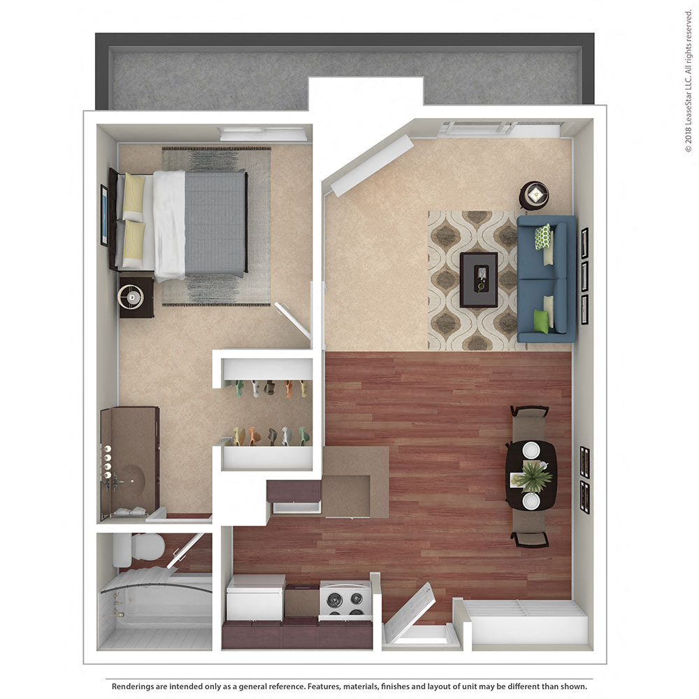Floor plan for 1 bed, 1 bath, 650 sqft
