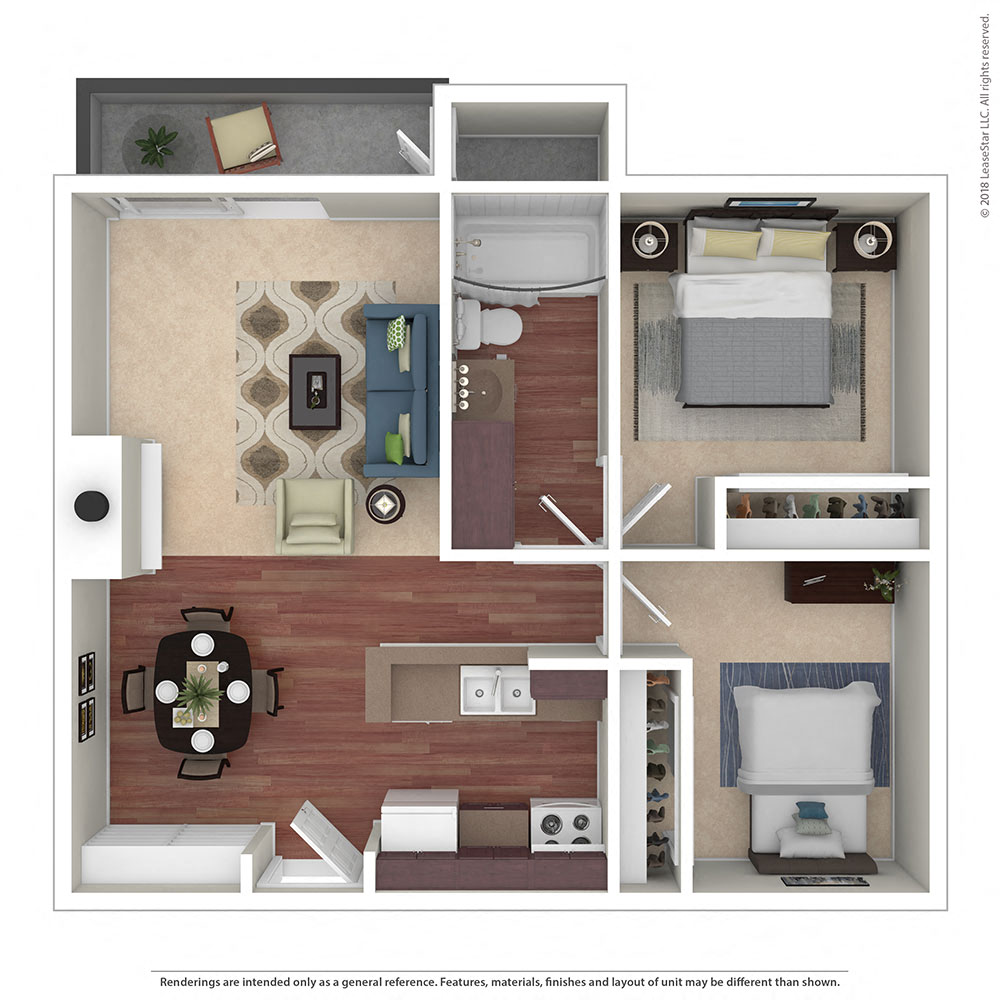 Floor plan for 2 beds, 1 bath, 850 sqft