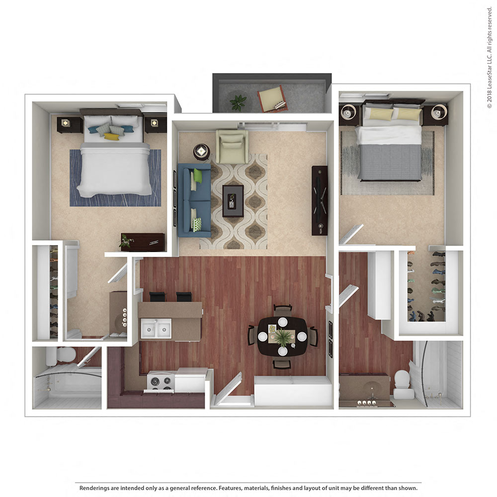Floor plan for 2 beds, 2 baths, 1025 sqft
