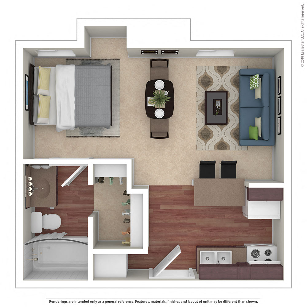 Floor plan for studio, 1 bath, 450 sqft