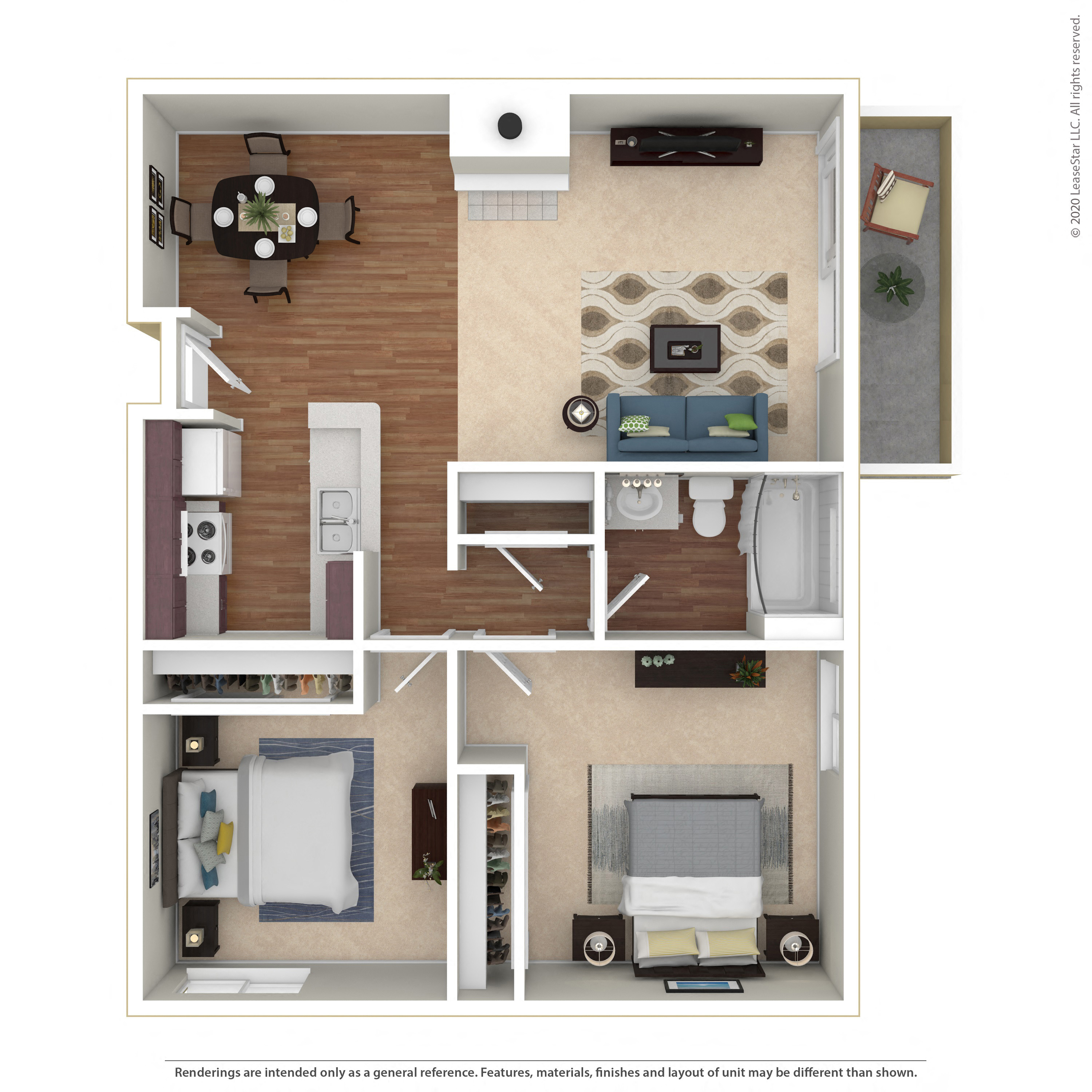 Floor plan for 2 beds, 1 bath, 850 sqft