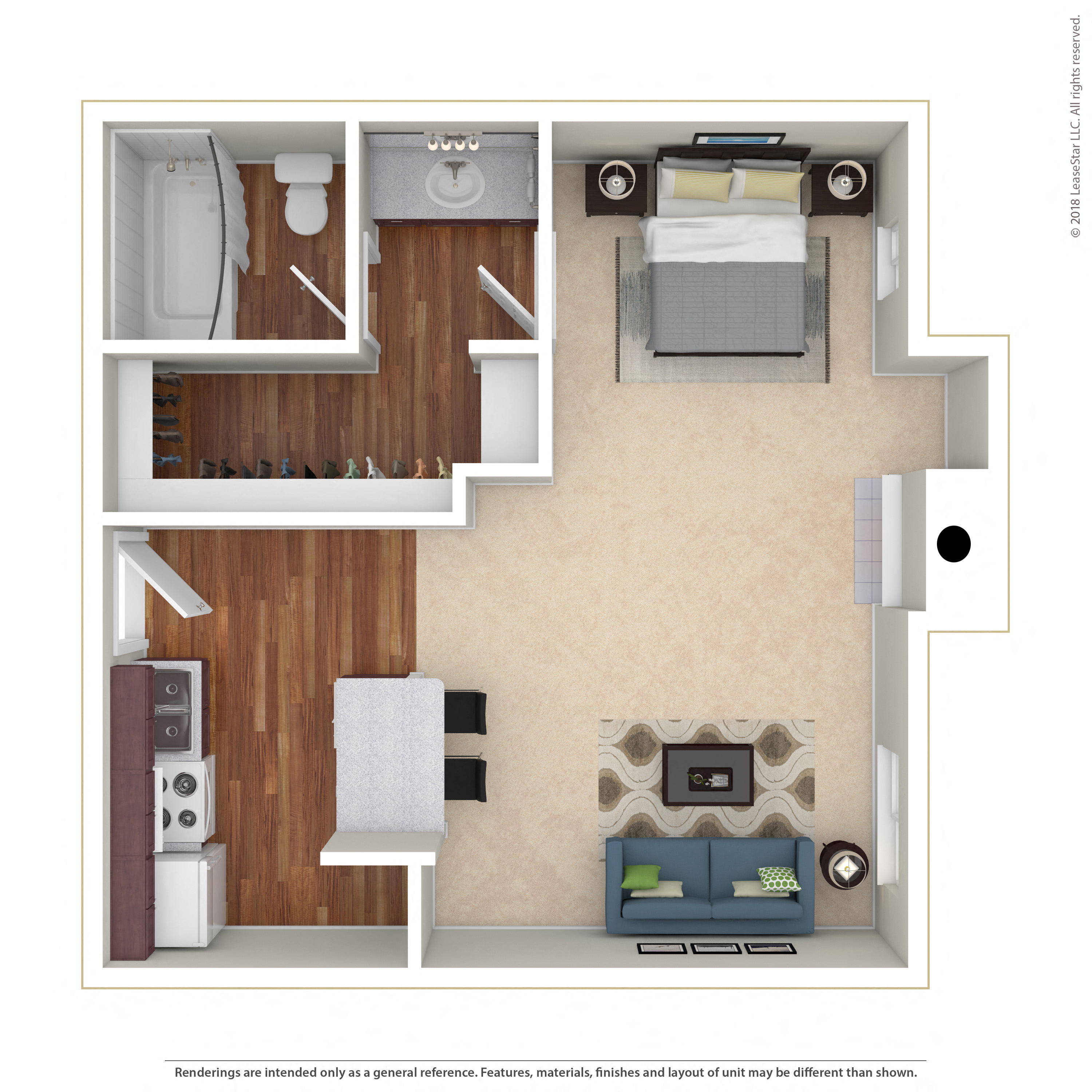 Floor plan for studio, 1 bath, 450 sqft