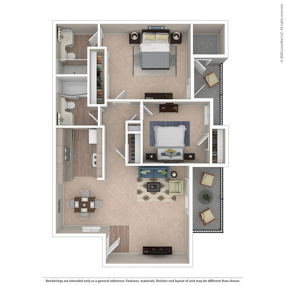 Floor plan for 2 beds, 2 baths, 911 sqft