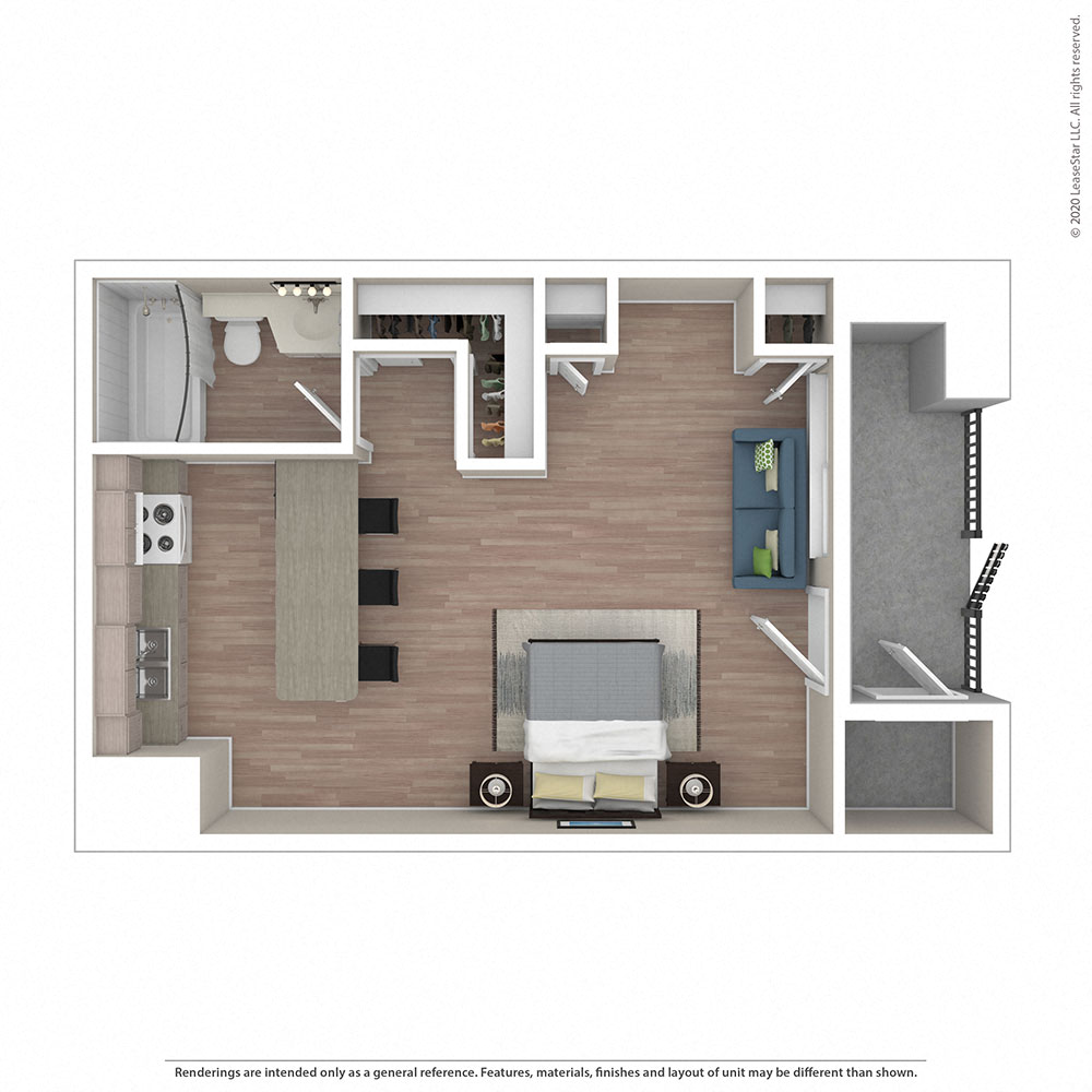 Floor plan for studio, 1 bath, 504 sqft
