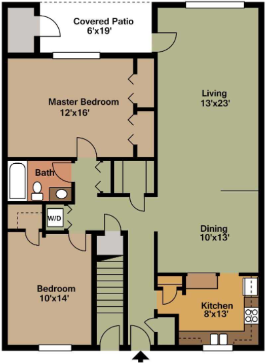 Floor plan for 2 beds, 1 bath, 1122 sqft