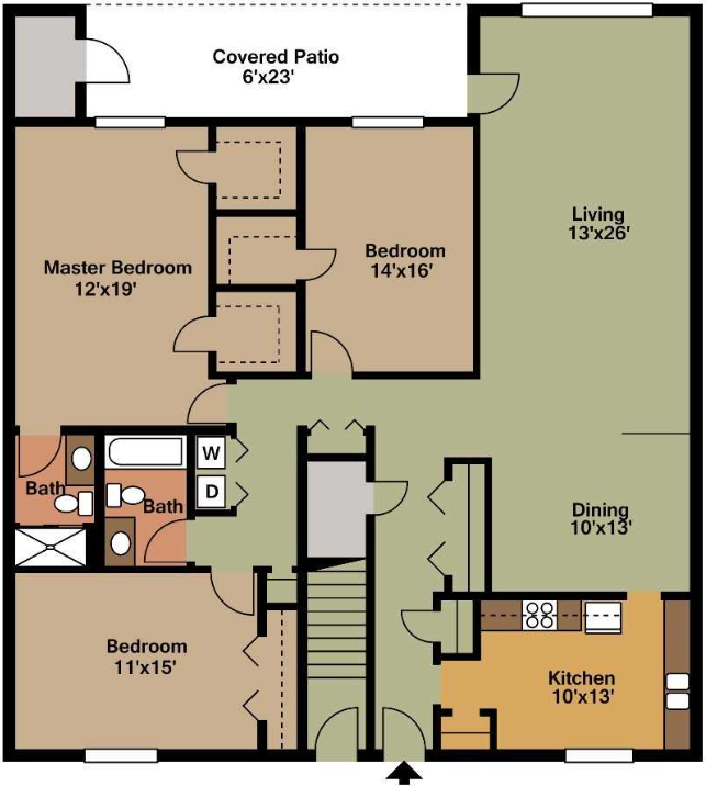 Floor plan for 3 beds, 2 baths, 1339 sqft