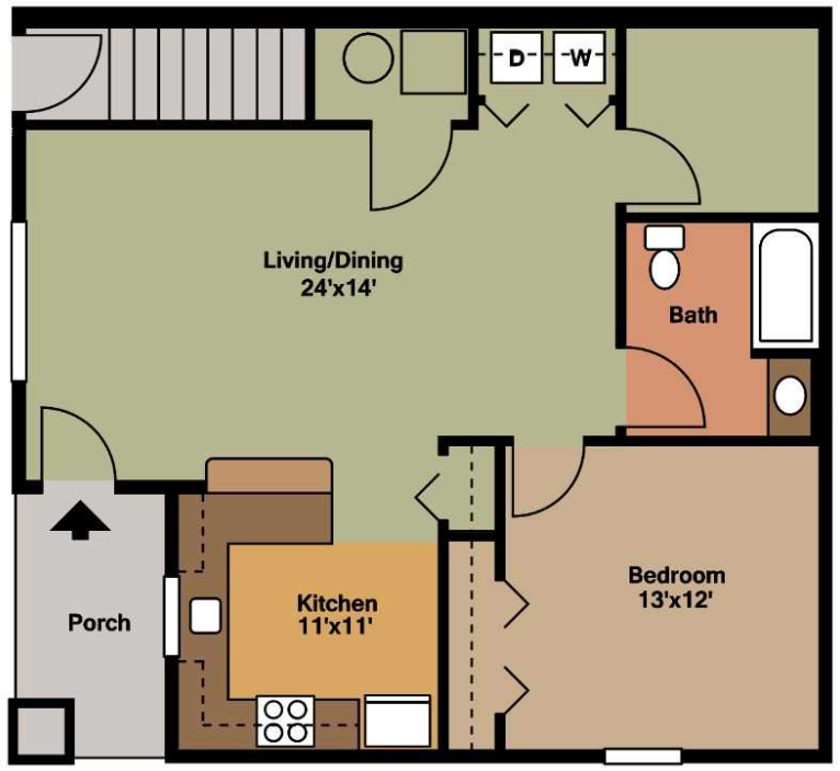 Floor plan for 1 bed, 1 bath, 857 sqft
