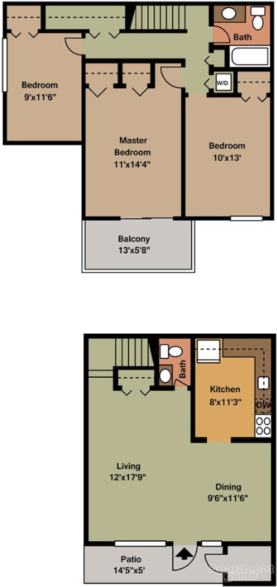 Floor plan for 3 beds, 1.5 baths, 1332 sqft