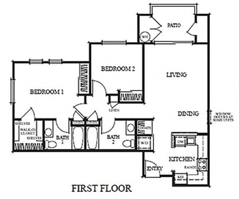 Floor plan for 2 beds, 2 baths, 1011 sqft