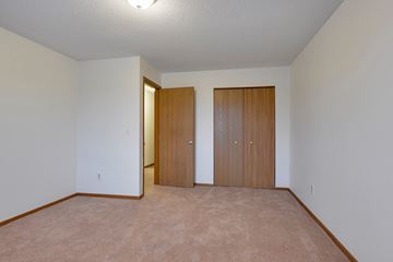 Anoka apartment for rent - a spacious living room with carpet and a door to a closet