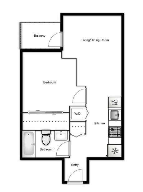 Floor plan for 1 bed, 1 bath, 467 sqft
