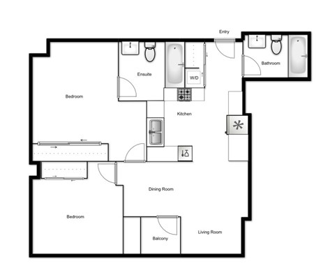 Floor plan for 2 beds, 2 baths, 868 sqft