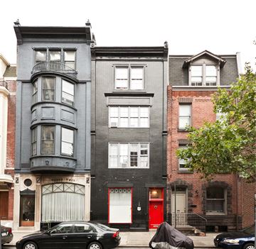 Philadelphia apartment for rent - the facade of a two story apartment building with a red door