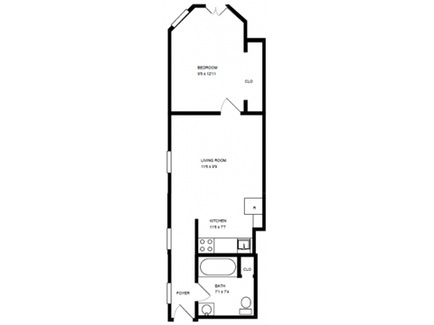 Floor plan for 1 bed, 1 bath, 1 sqft