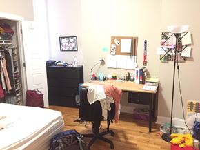 Philadelphia apartment for rent - a bedroom with a desk and a bed and a closet