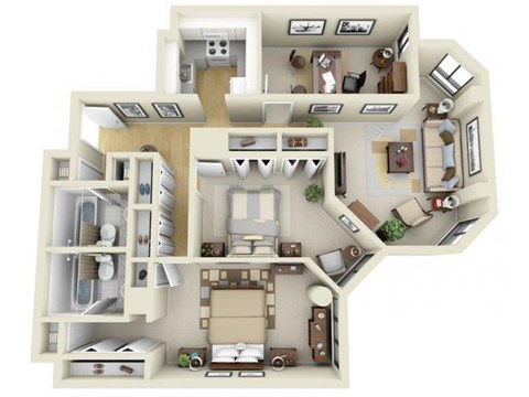 Floor plan for 2 beds, 2 baths, 1040 sqft