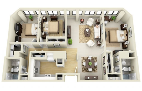 Floor plan for 3 beds, 2 baths, 1170 sqft