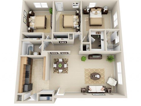 Floor plan for 3 beds, 2 baths, 1200 sqft