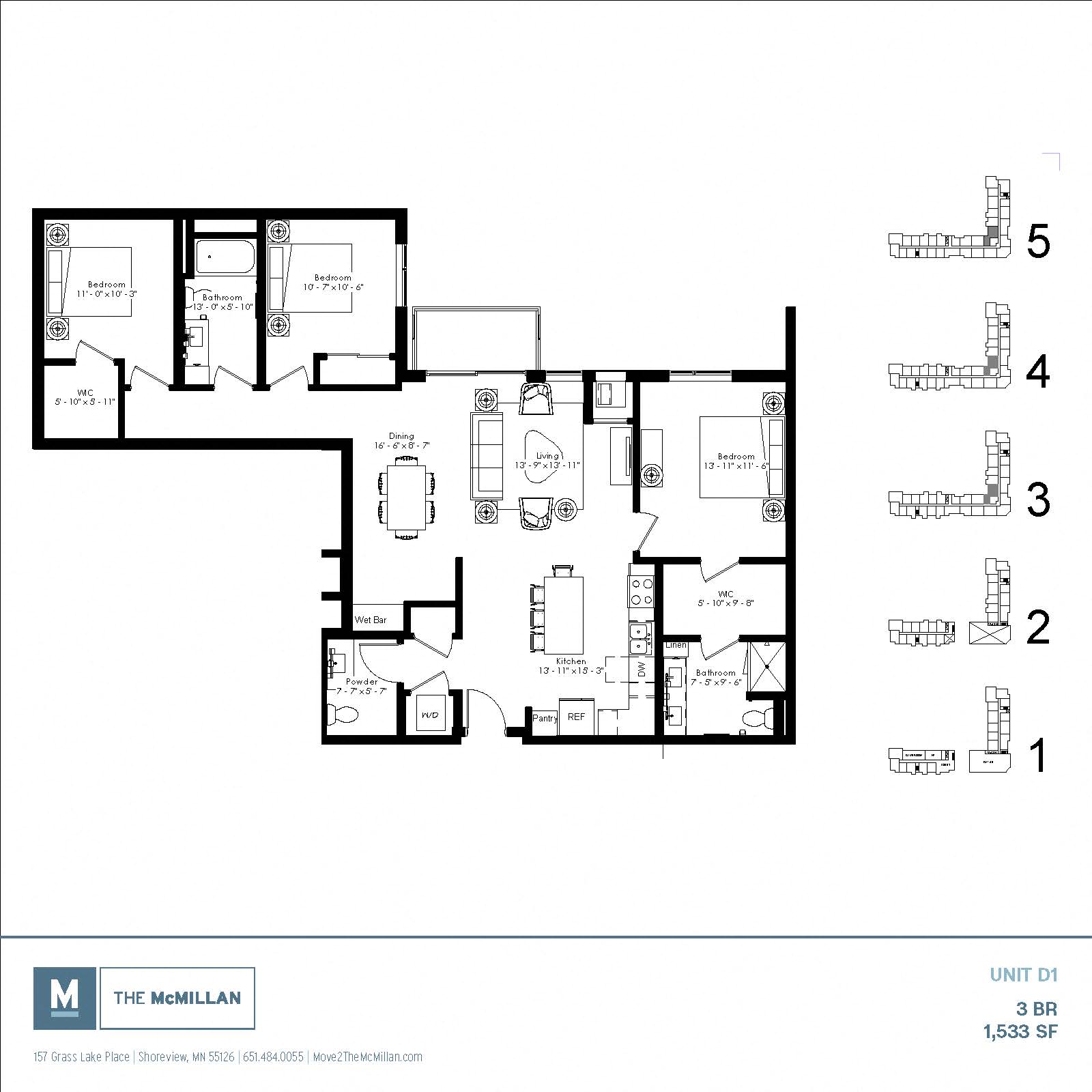 Floor plan for 3 beds, 3.5 baths, 1533 sqft