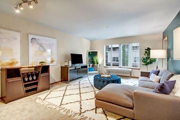 Shoreline apartment for rent - a living room with a couch and a tv