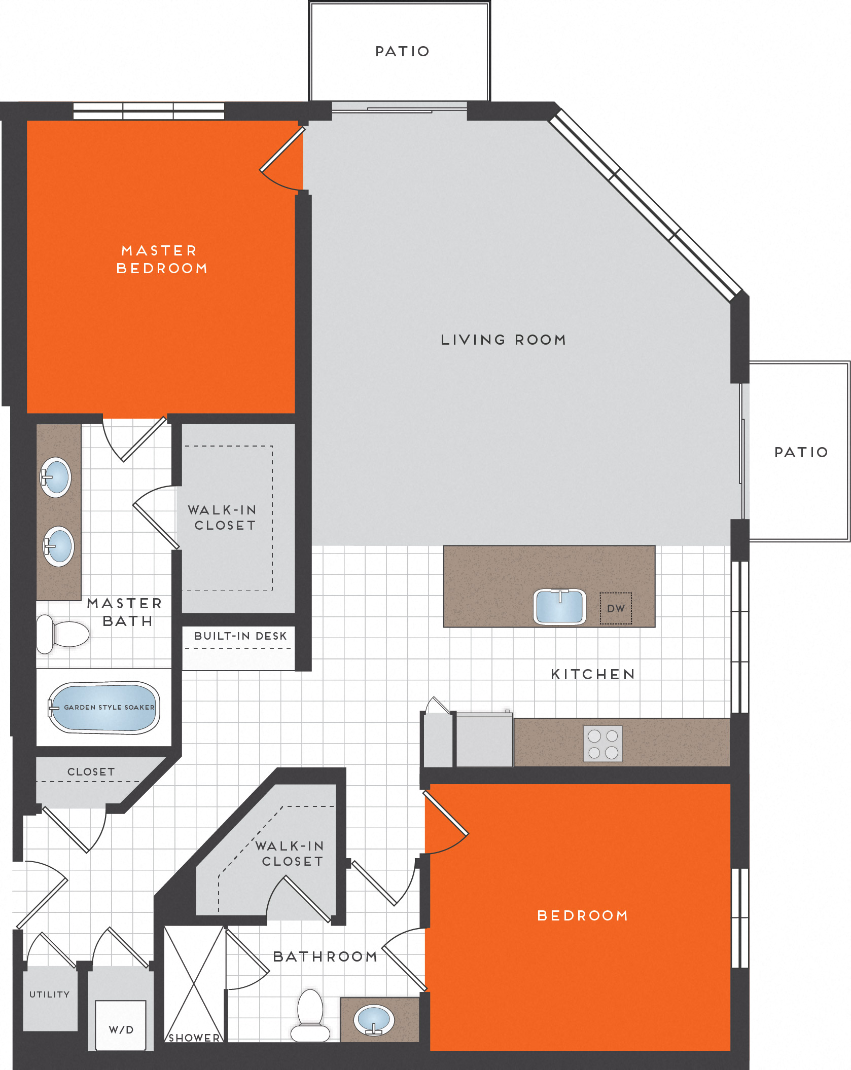 Floor plan for 2 beds, 2 baths, 1328 sqft