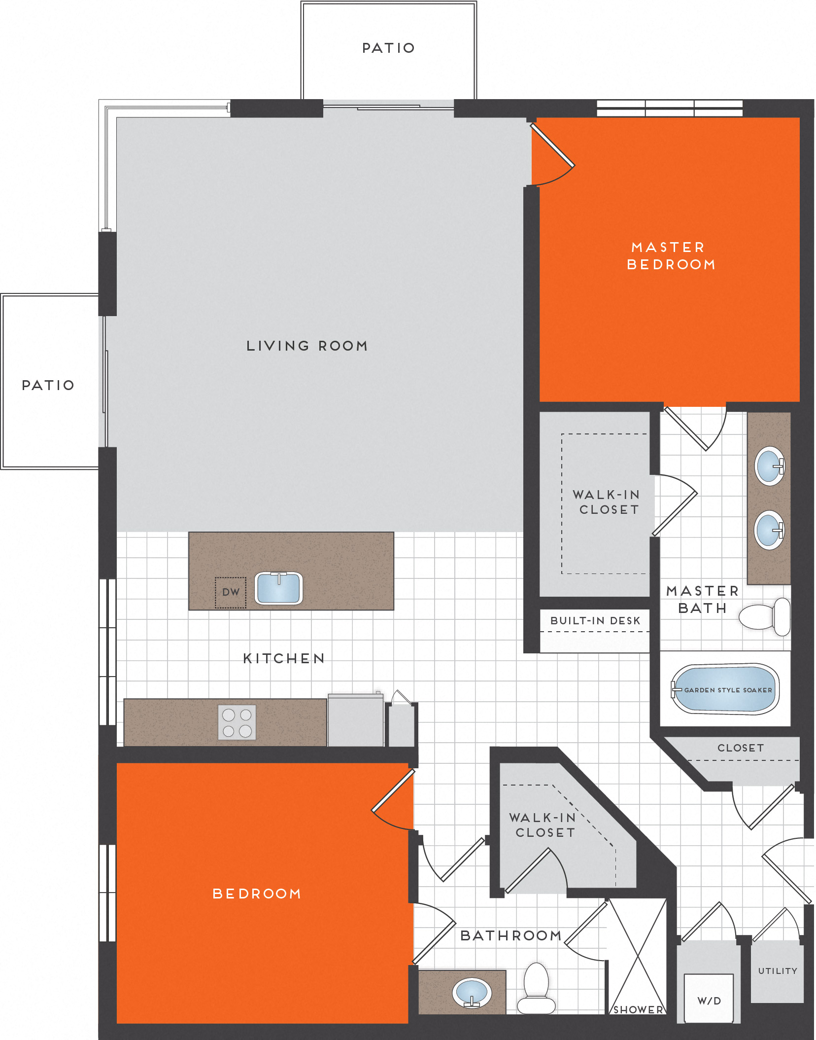 Floor plan for 2 beds, 2 baths, 1366 sqft