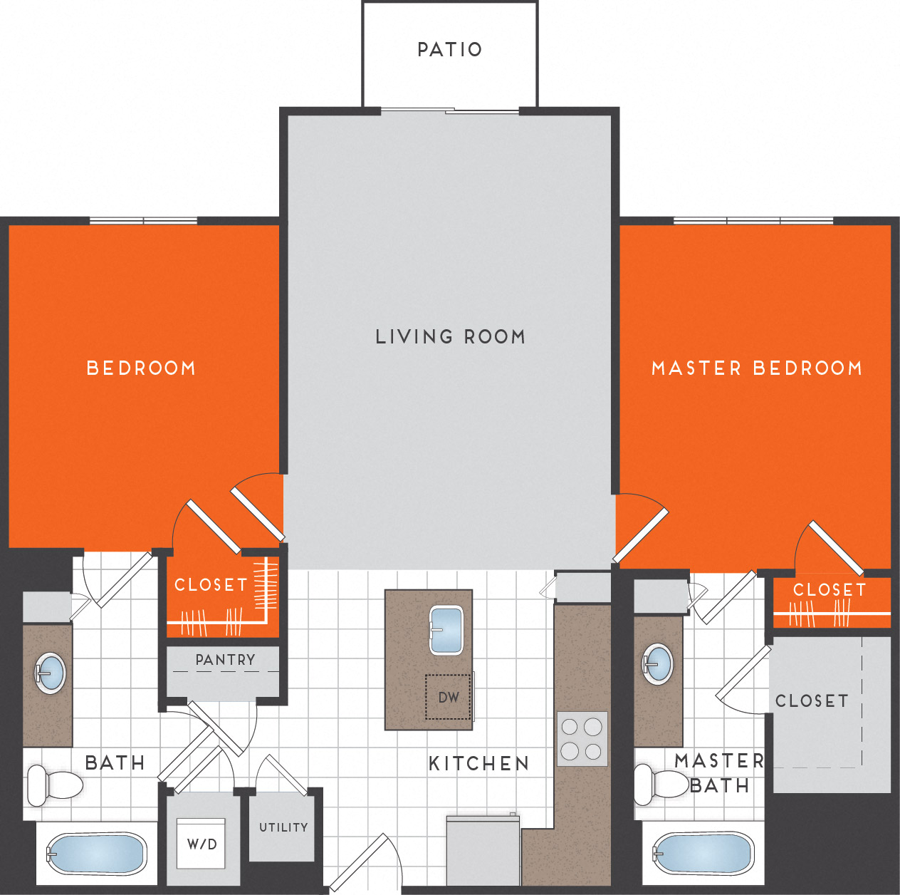 Floor plan for 2 beds, 2 baths, 1063 sqft