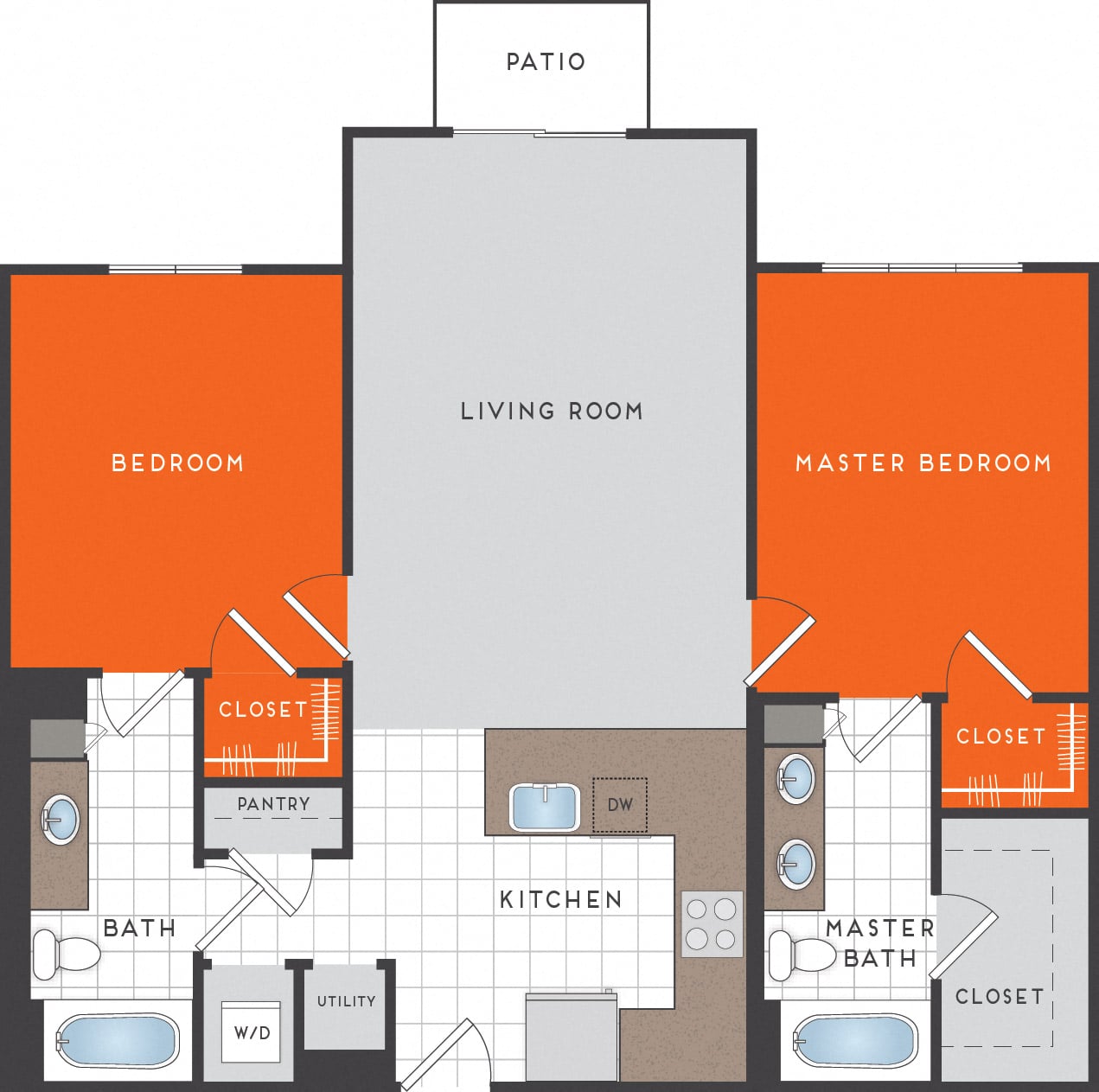 Floor plan for 2 beds, 2 baths, 1080 sqft