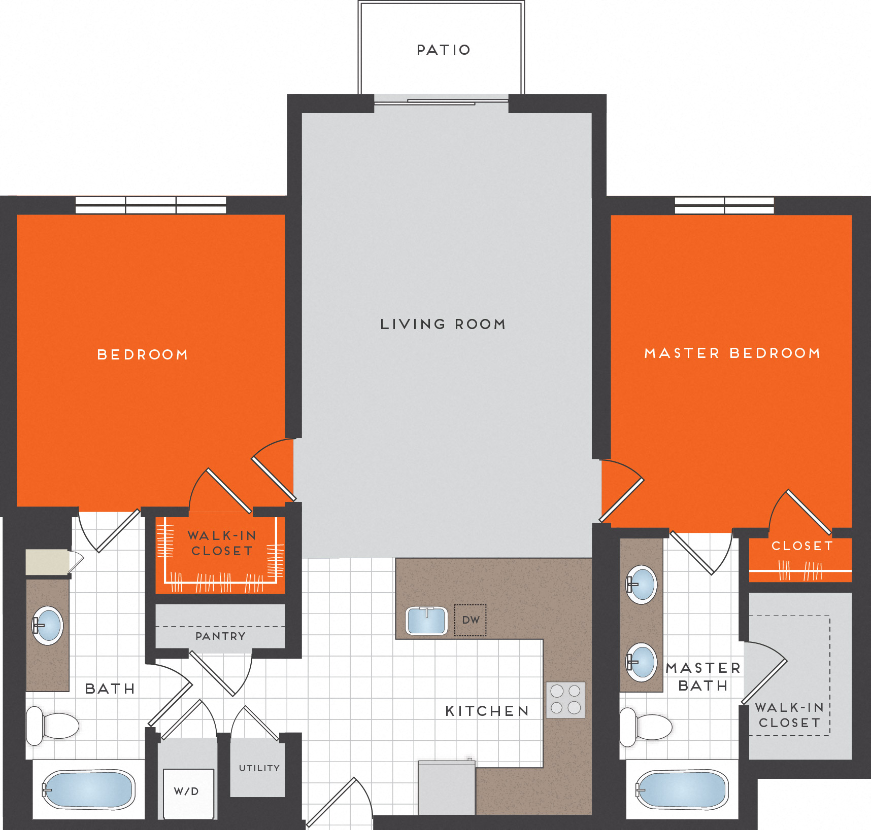 Floor plan for 2 beds, 2 baths, 1098 sqft