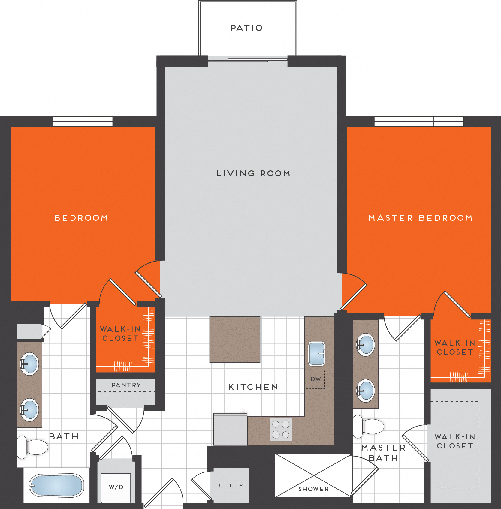 Floor plan for 2 beds, 2 baths, 1110 sqft
