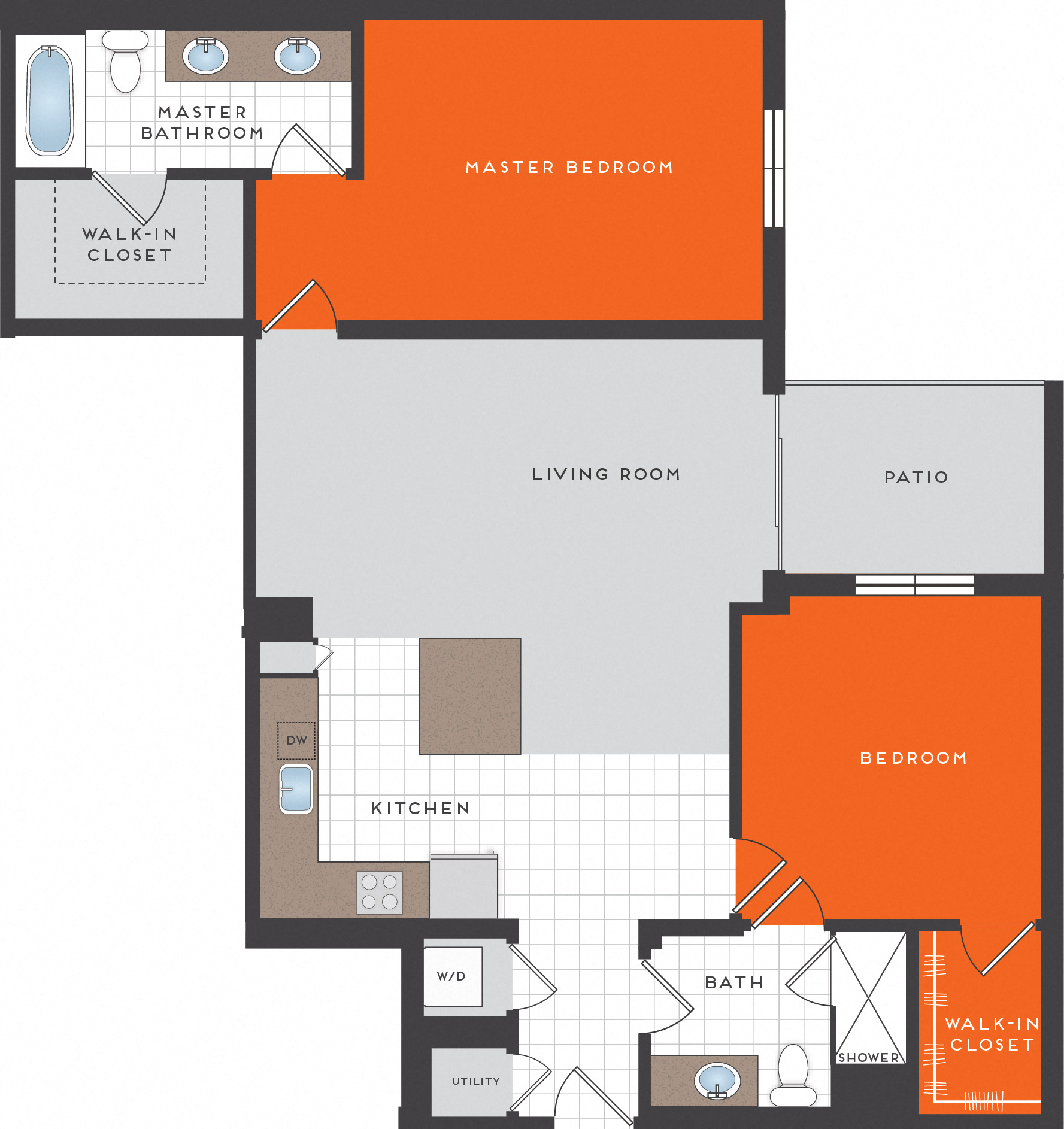 Floor plan for 2 beds, 2 baths, 1123 sqft