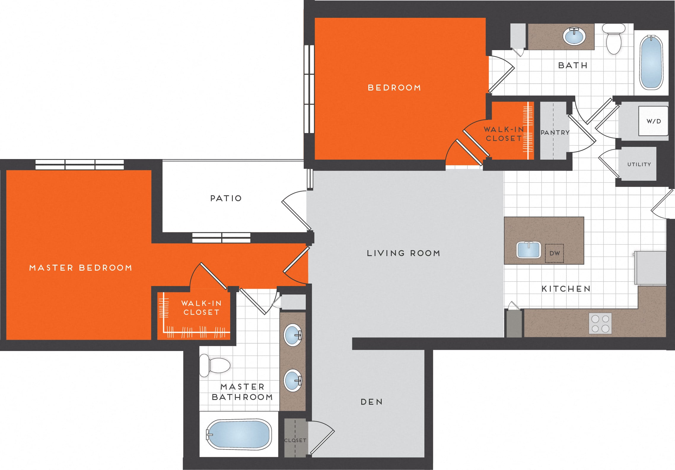 Floor plan for 2 beds, 2 baths, 1123 sqft