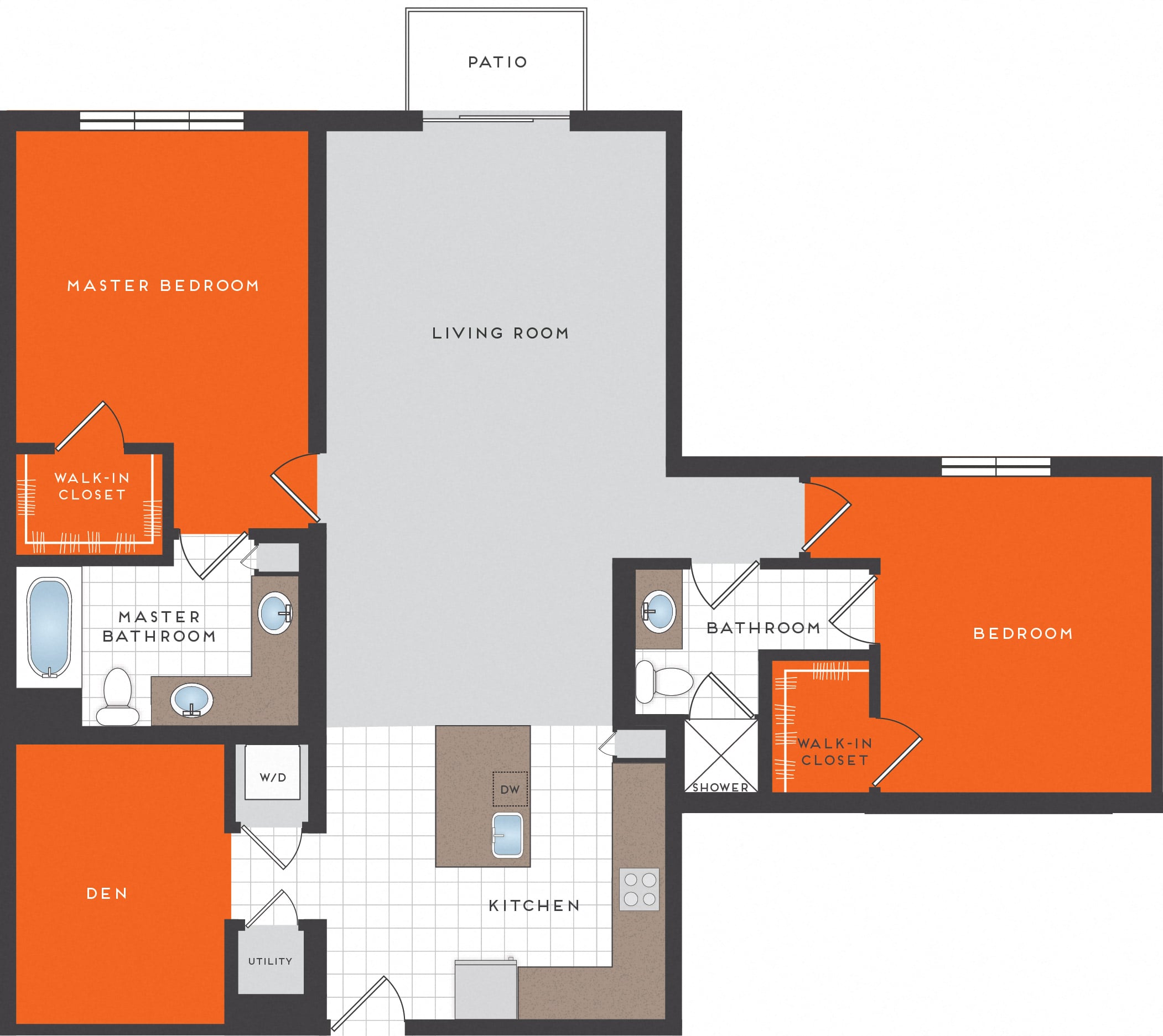 Floor plan for 2 beds, 2 baths, 1224 sqft