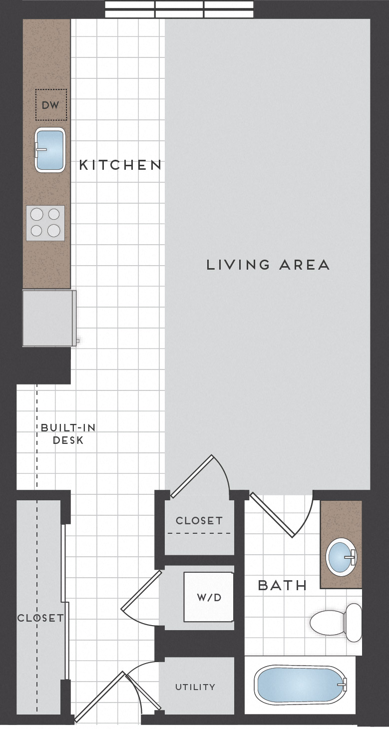 Floor plan for studio, 1 bath, 538 sqft