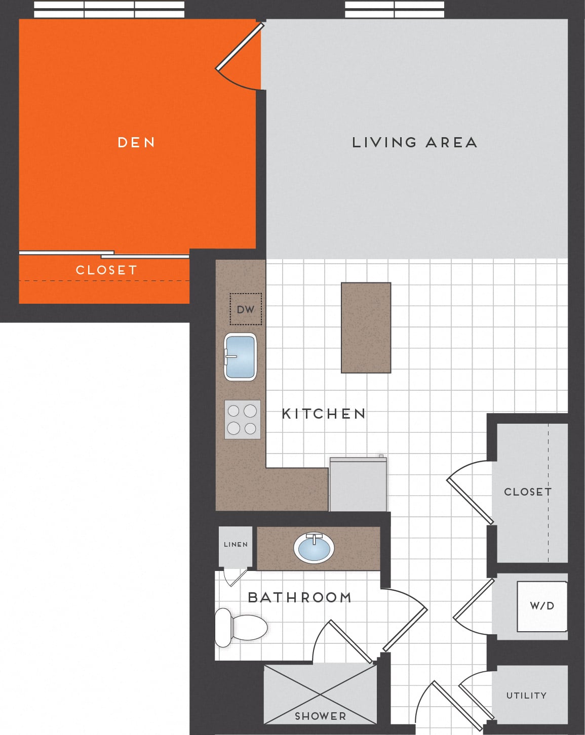Floor plan for studio, 1 bath, 656 sqft