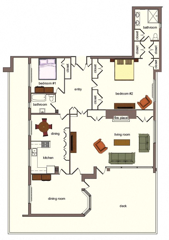 Floor plan for 2 beds, 2 baths, 1903 sqft