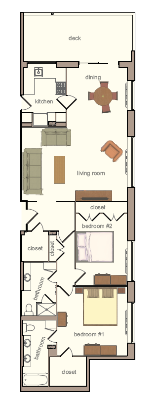Floor plan for 2 beds, 2 baths, 1220 sqft