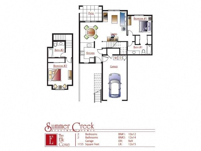 Floor plan for 2 beds, 2 baths, 1155 sqft