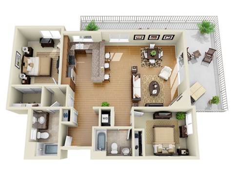 Floor plan for 2 beds, 2 baths, 1298 sqft