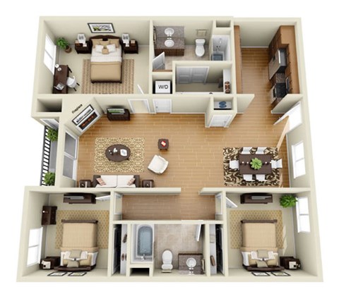 Floor plan for 3 beds, 2 baths, 1471 sqft