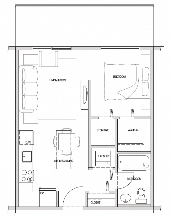 Floor plan for studio, 1 bath, 506 sqft