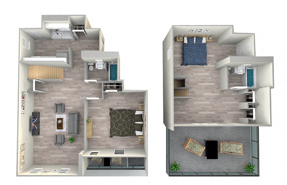 Floor plan for 3 beds, 2 baths, 525 sqft