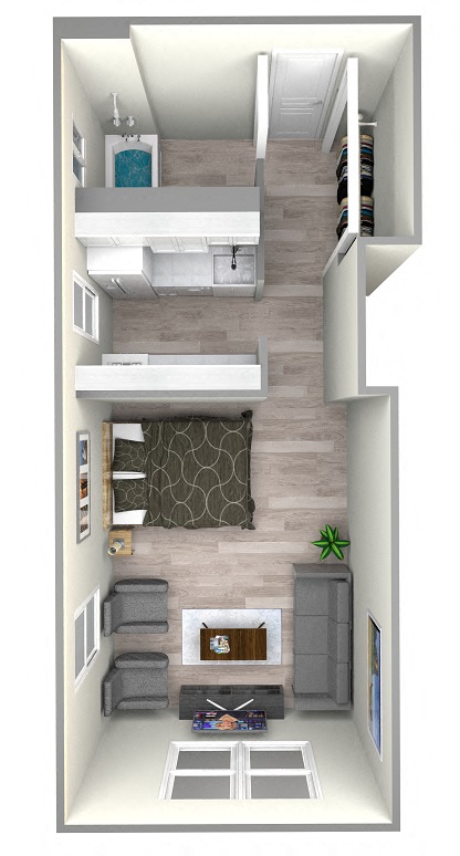 Floor plan for studio, 393 sqft