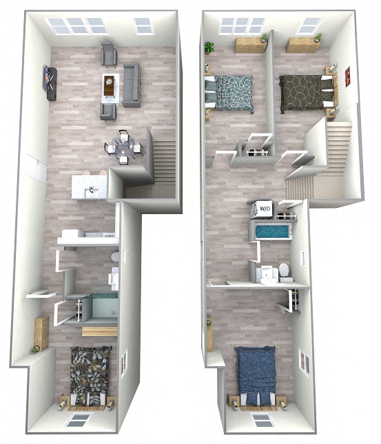 Floor plan for 4 beds, 2 baths, 1150 sqft