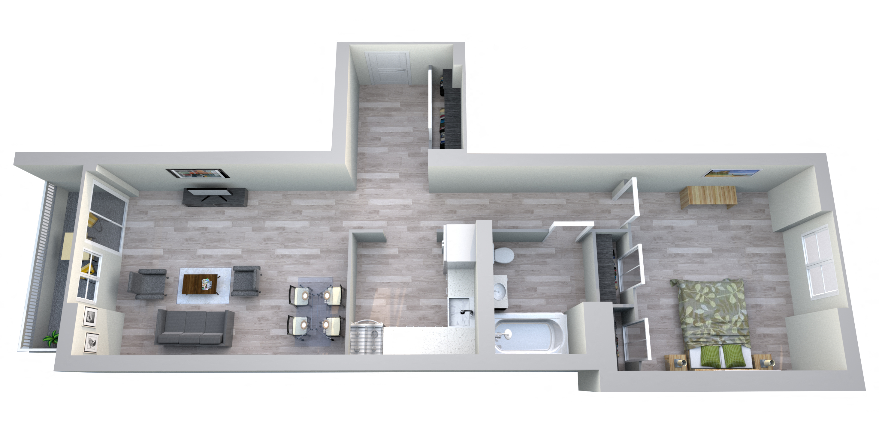 Floor plan for 1 bed, 1 bath, 560 sqft