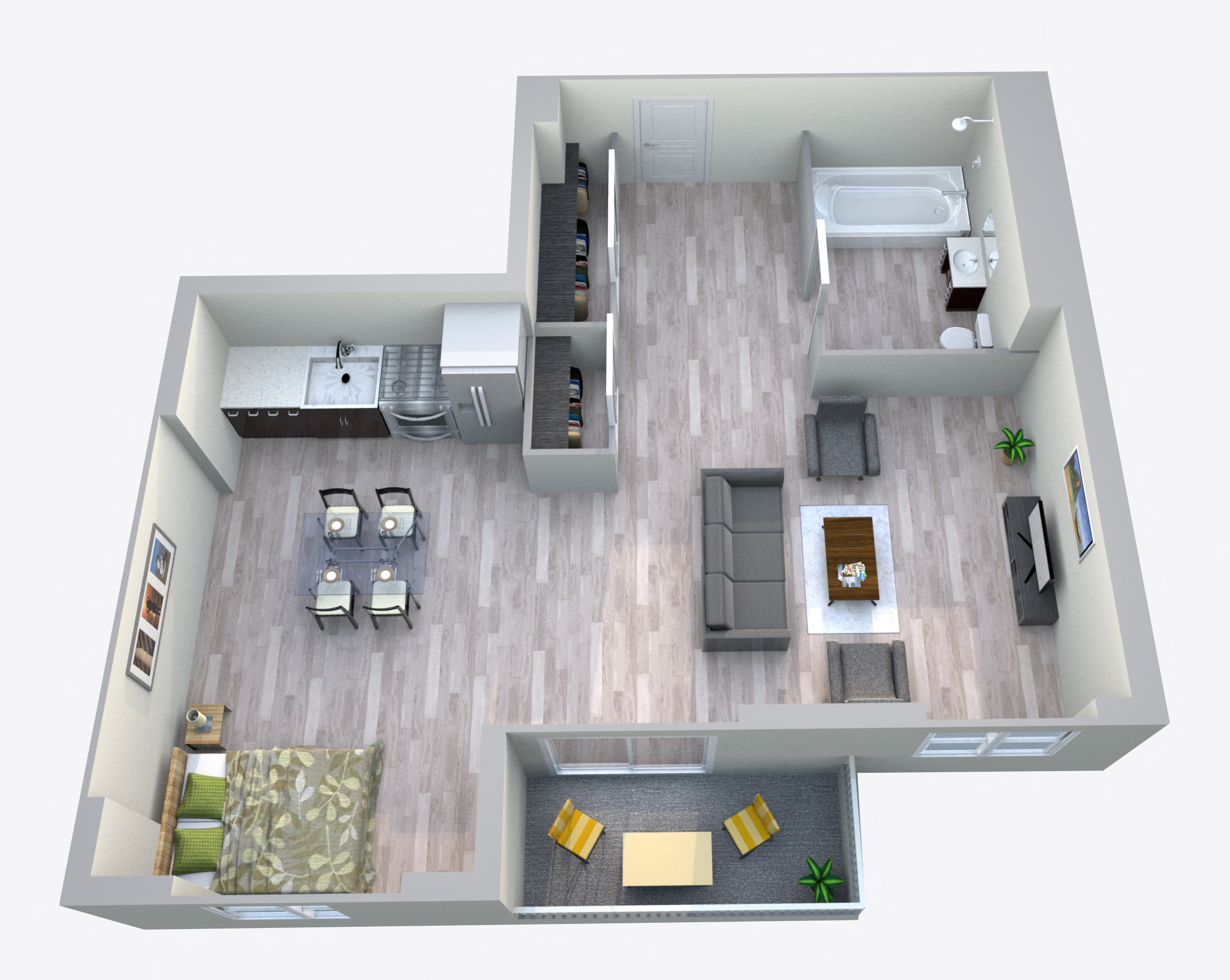 Floor plan for studio, 1 bath, 360 sqft