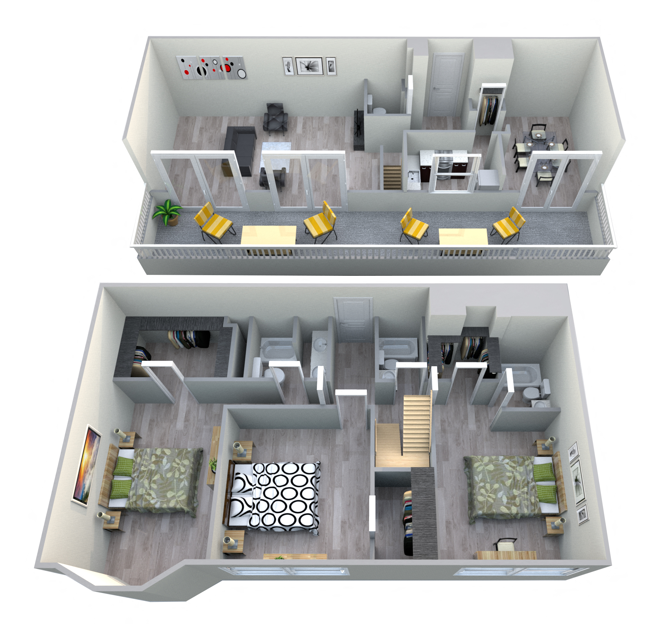 Floor plan for 3 beds, 3.5 baths, 1800 sqft